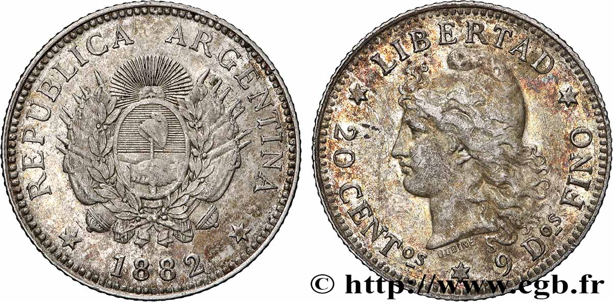 ARGENTINA 20 Centavos 1882 MBC