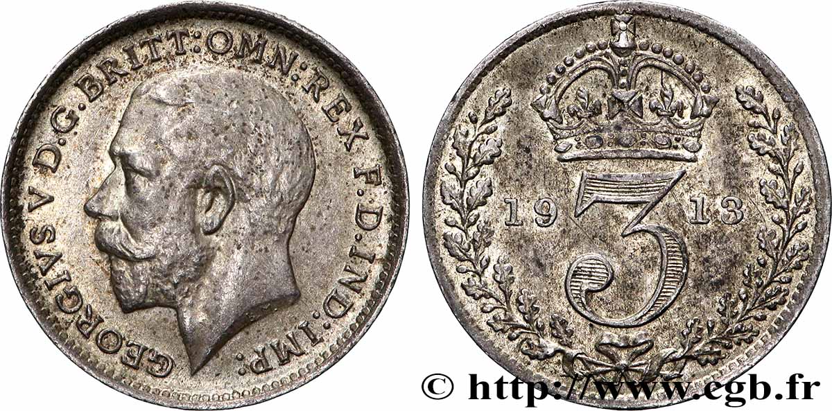 VEREINIGTEN KÖNIGREICH 3 Pence Georges V 1913 Londres fVZ