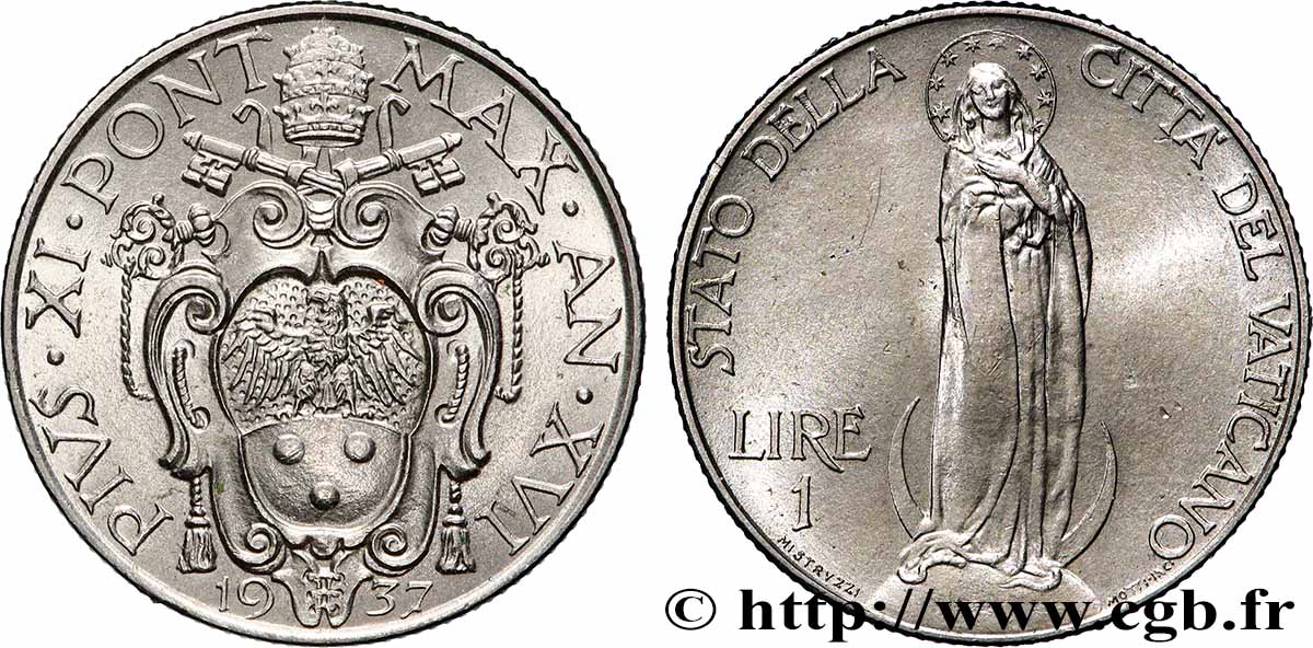 VATICAN AND PAPAL STATES 1 Lire Pie XI an XVI 1937 Rome AU