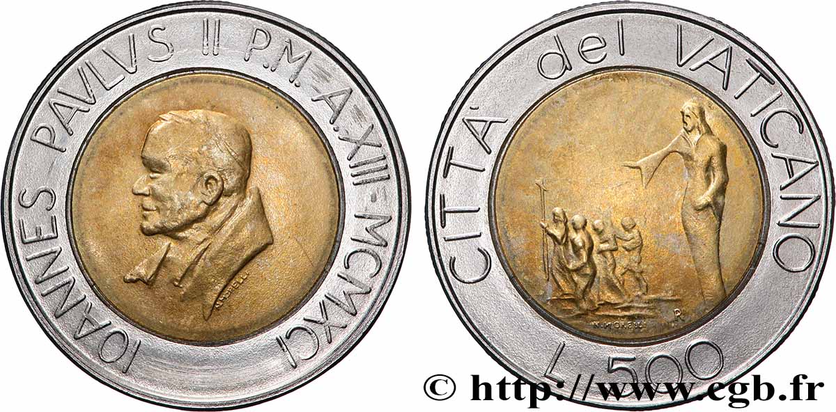 VATIKANSTAAT UND KIRCHENSTAAT 500 Lire Jean Paul II an XII 1991 Rome VZ