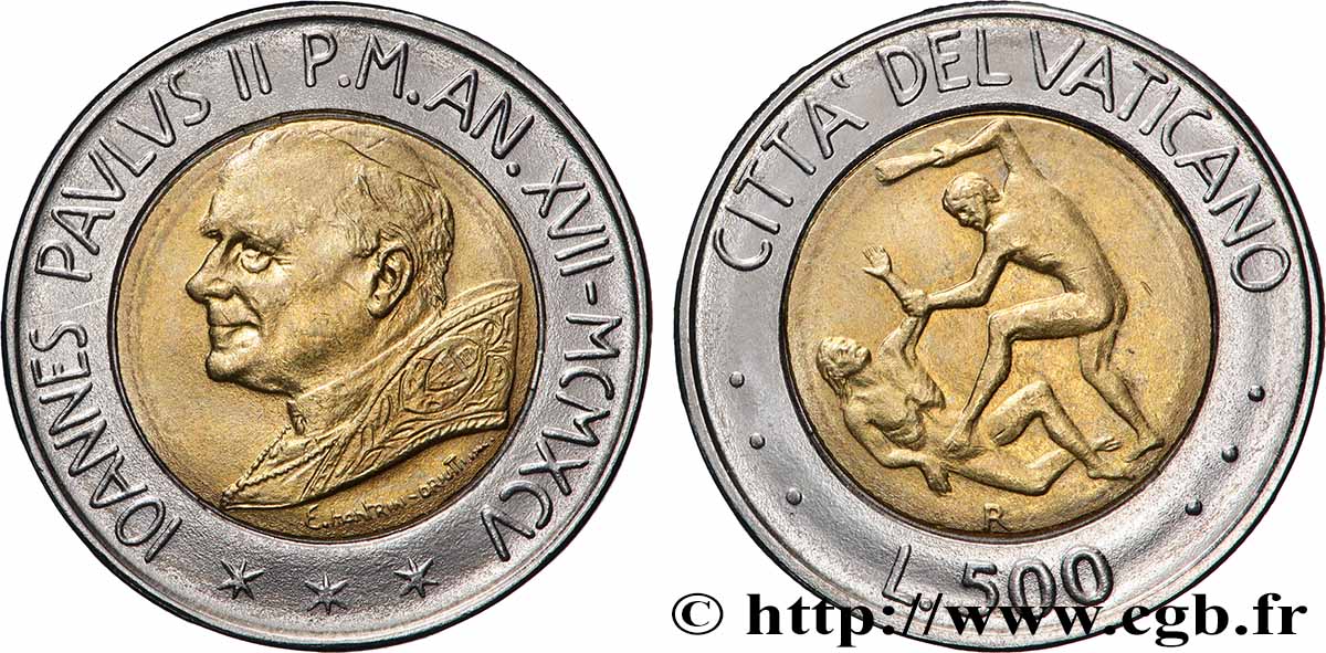 VATICAN ET ÉTATS PONTIFICAUX 500 Lire Jean Paul II an XVII 1995 Rome SPL