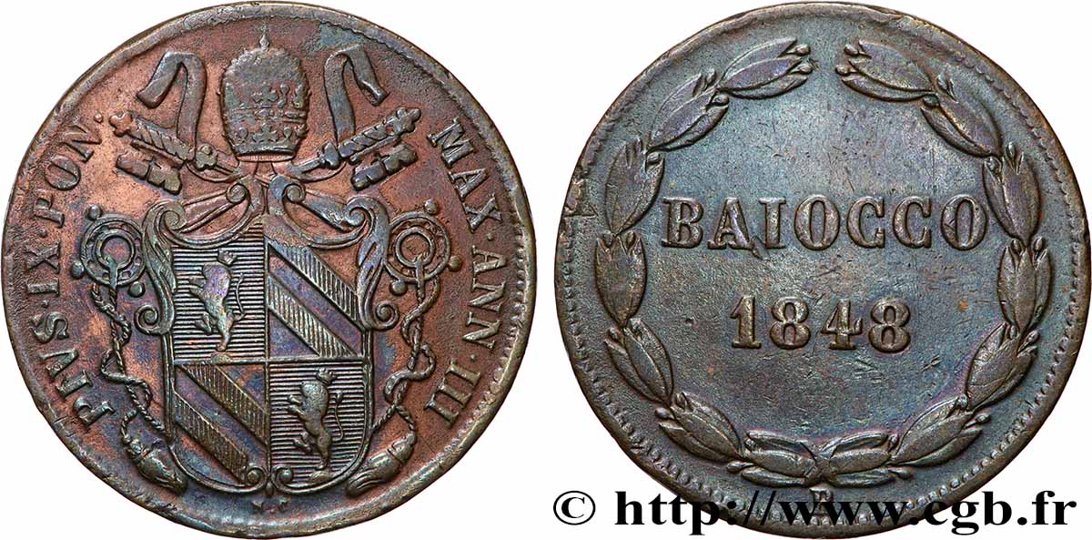 VATIKANSTAAT UND KIRCHENSTAAT 1 Baiocco Pie IX an III 1848 Rome fSS
