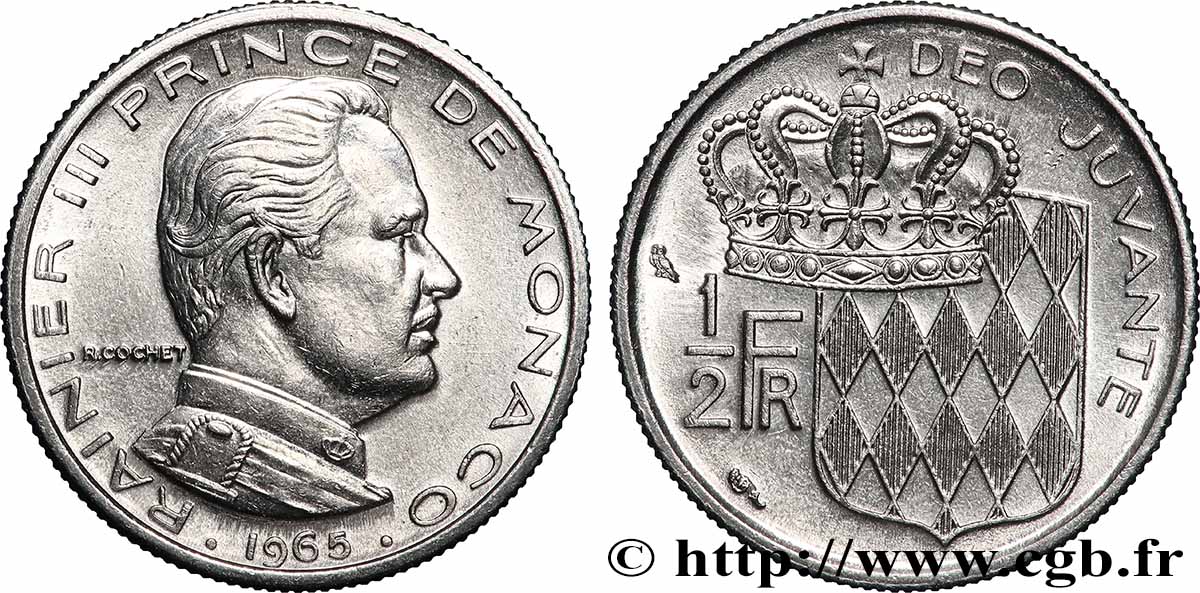 MONACO 1/2 Franc Rainier III 1965 Paris SUP