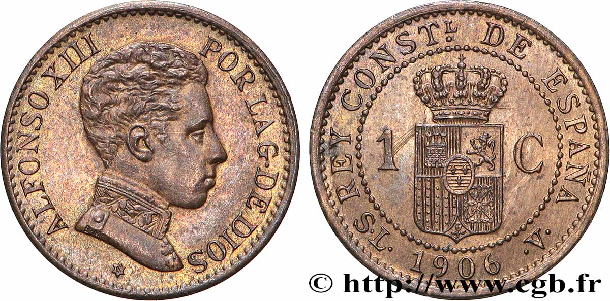 ESPAÑA 1 Centimo Alphonse XIII S.L. - .V. 1906 Madrid EBC