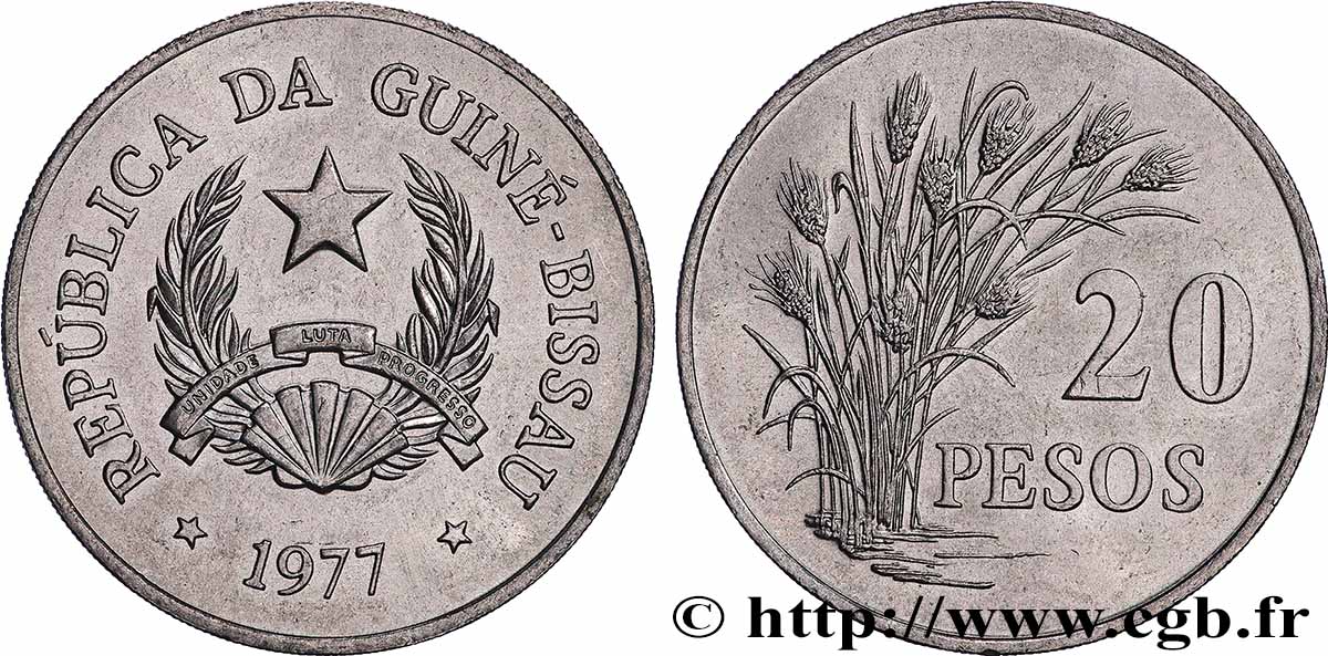 GUINÉE BISSAU 20 Pesos FAO 1977 Llantrisant SPL