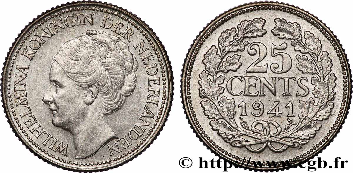 PAYS-BAS 25 Cents Wilhelmine 1941 Utrecht SUP