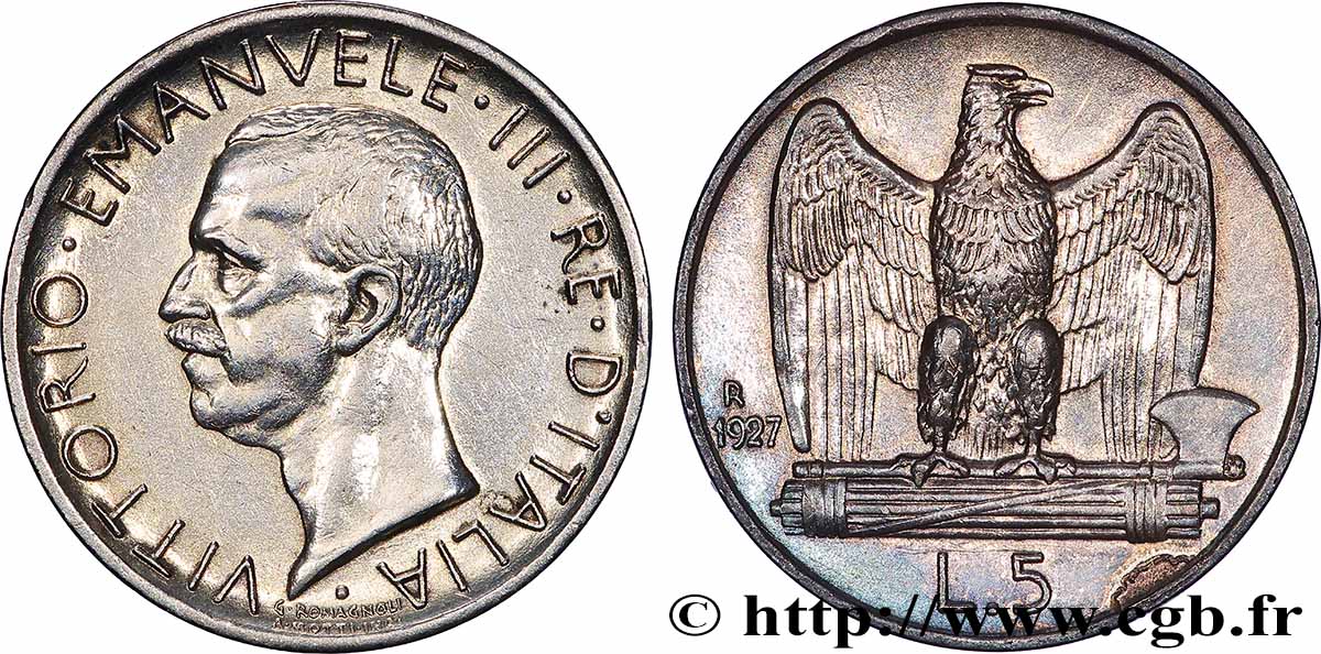 ITALIEN 5 Lire Victor Emmanuel III 1927 Rome fVZ
