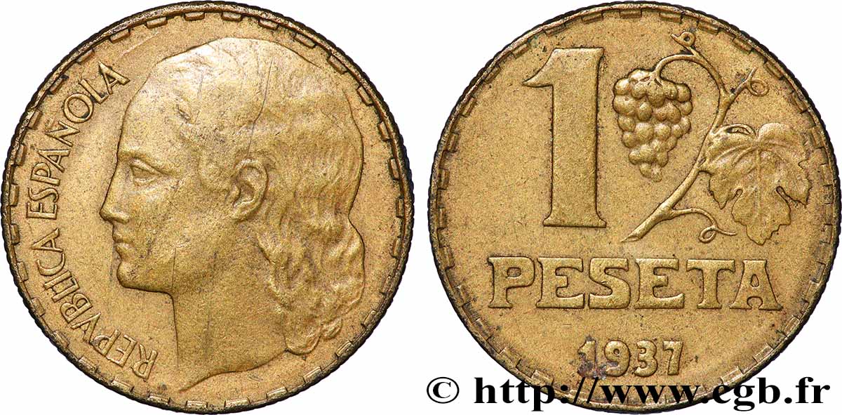 ESPAGNE 1 Peseta monnayage républicain 1937 Castellón de la Plana TB+