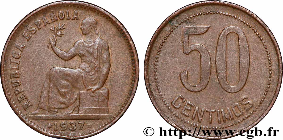 ESPAGNE 50 Centimos monnayage républicain 1937 Madrid TTB