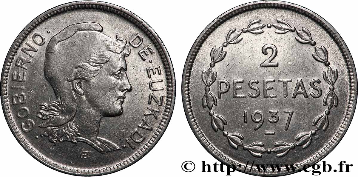ESPAGNE - PAYS BASQUE 2 Pesetas Gouvernement d’Euskadi 1937 Bruxelles TTB