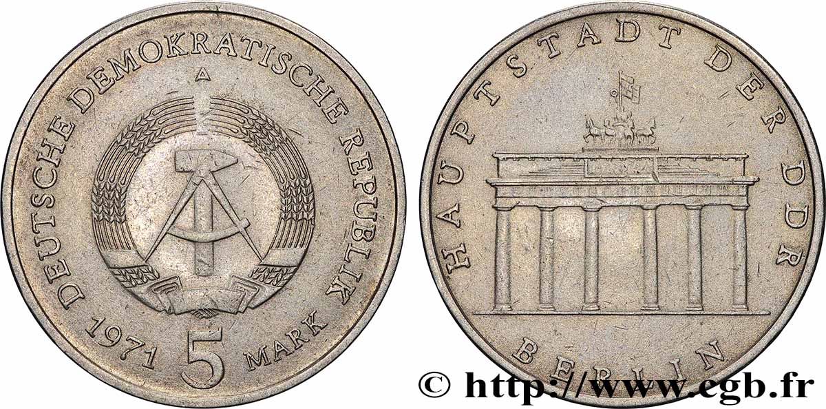 GERMAN DEMOCRATIC REPUBLIC 5 Mark porte de Brandebourg à Berlin 1971 Berlin AU