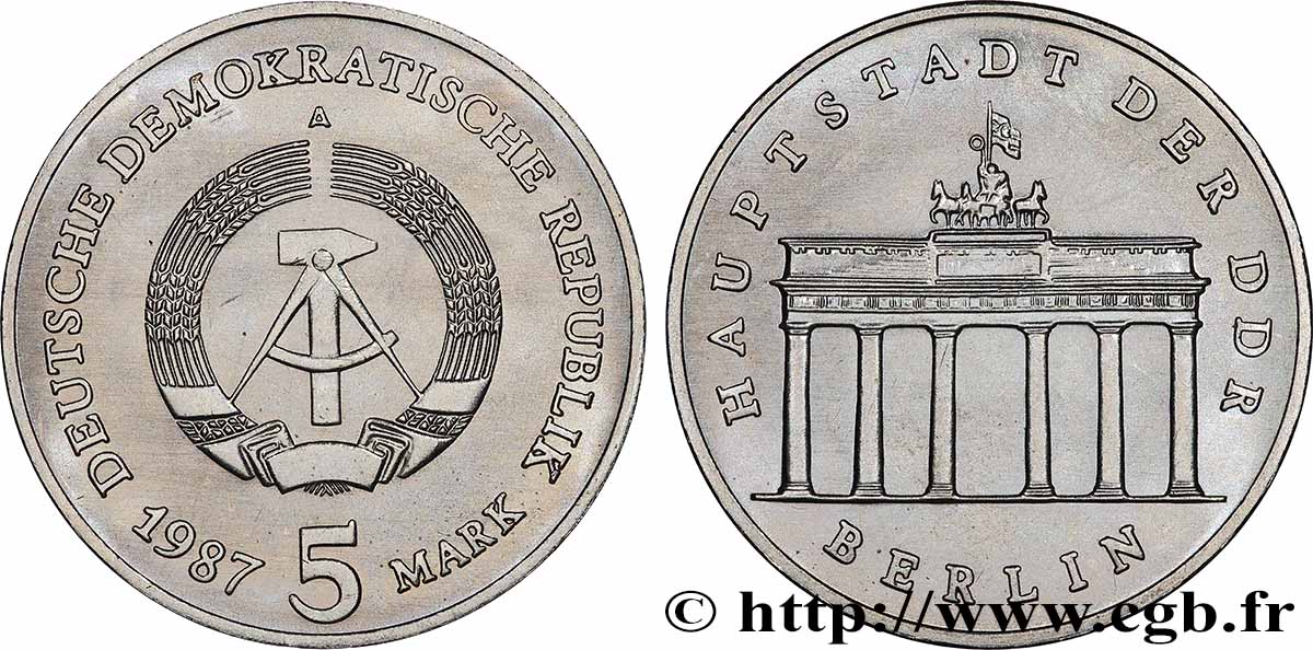 ALLEMAGNE RÉPUBLIQUE DÉMOCRATIQUE 5 Mark 750e annivesaire de la ville de Berlin 1987 Berlin SPL