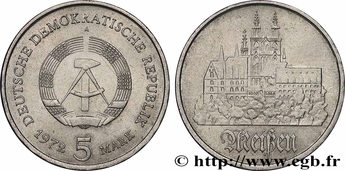 DEUTSCHE DEMOKRATISCHE REPUBLIK 5 Mark ville de Meissen 1972 Berlin fVZ