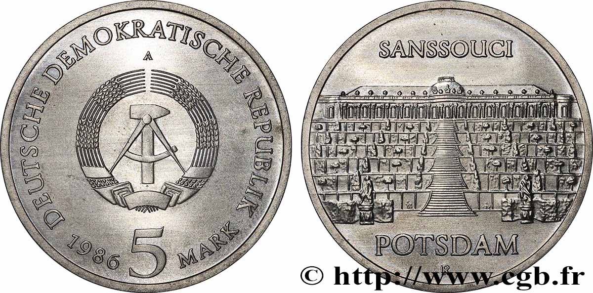 GERMAN DEMOCRATIC REPUBLIC 5 Mark Palais Sanssouci de Potsdam 1986 MS
