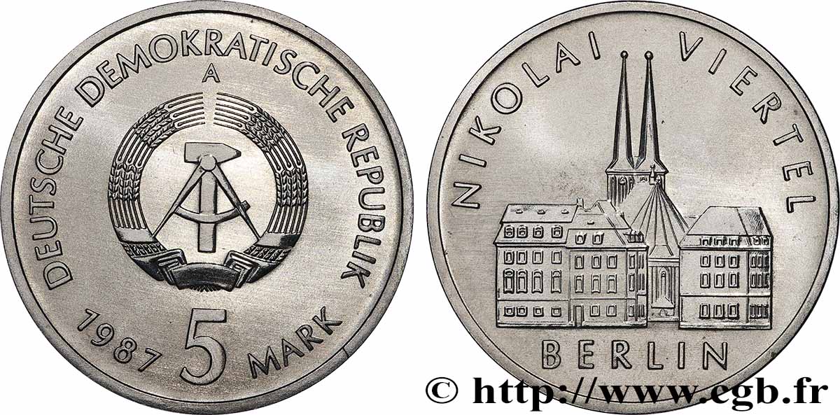 ALLEMAGNE RÉPUBLIQUE DÉMOCRATIQUE 5 Mark 750e annivesaire de la ville de Berlin 1987 Berlin SPL