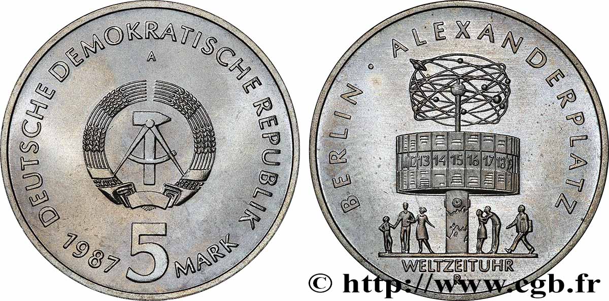 ALLEMAGNE RÉPUBLIQUE DÉMOCRATIQUE 5 Mark 750e annivesaire de la ville de Berlin 1987 Berlin SPL