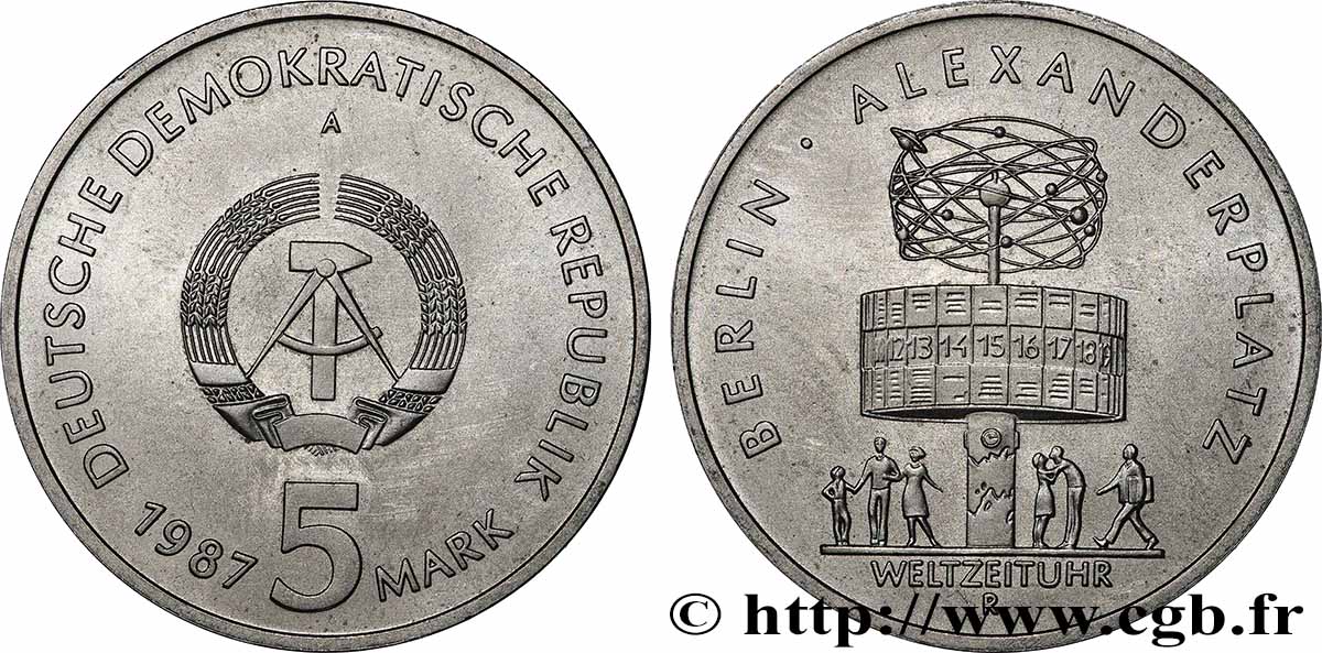 GERMAN DEMOCRATIC REPUBLIC 5 Mark 750e annivesaire de la ville de Berlin 1987 Berlin MS