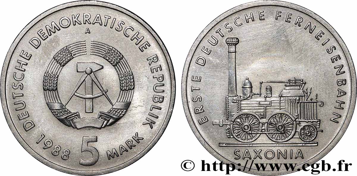 GERMAN DEMOCRATIC REPUBLIC 5 Mark Chemin de Fer 1988 Berlin AU