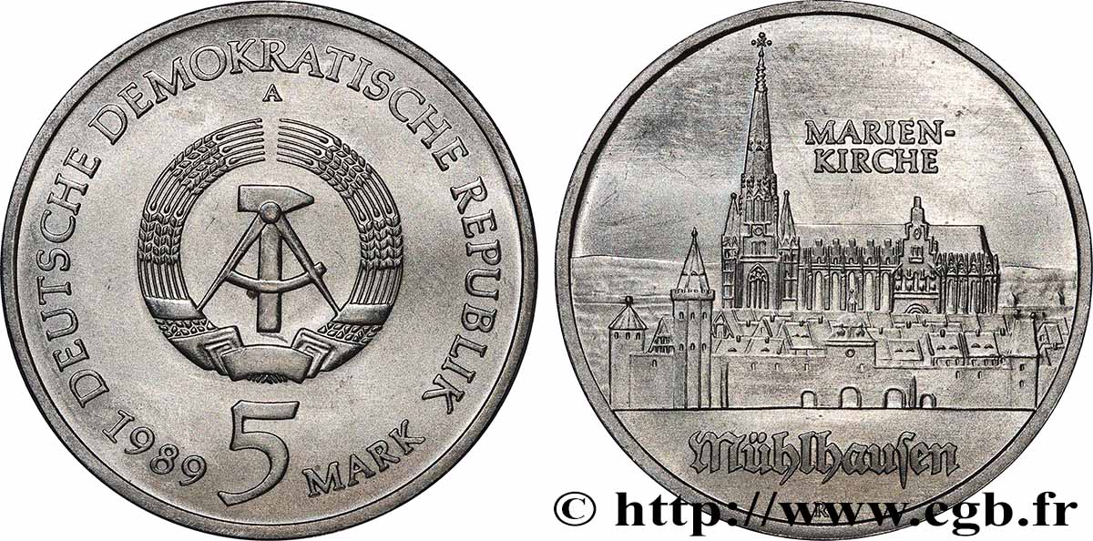 ALLEMAGNE RÉPUBLIQUE DÉMOCRATIQUE 5 Mark Marienkirche 1989 Berlin SUP