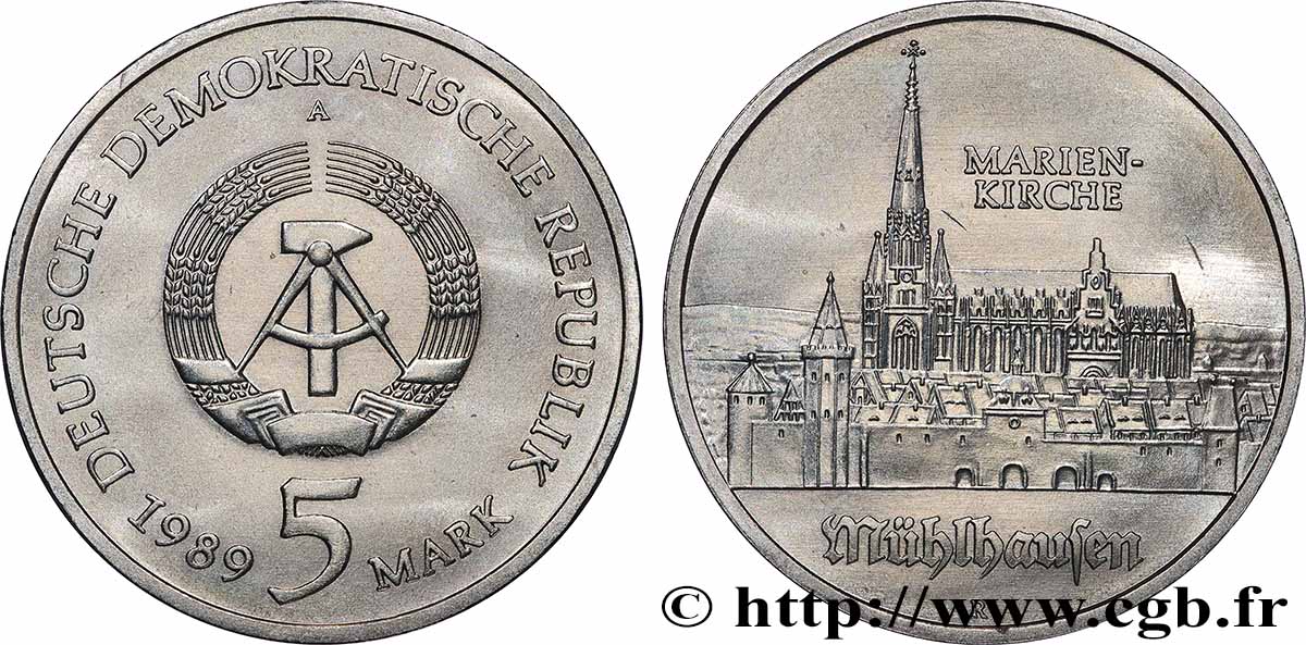 ALLEMAGNE RÉPUBLIQUE DÉMOCRATIQUE 5 Mark Marienkirche 1989 Berlin SUP