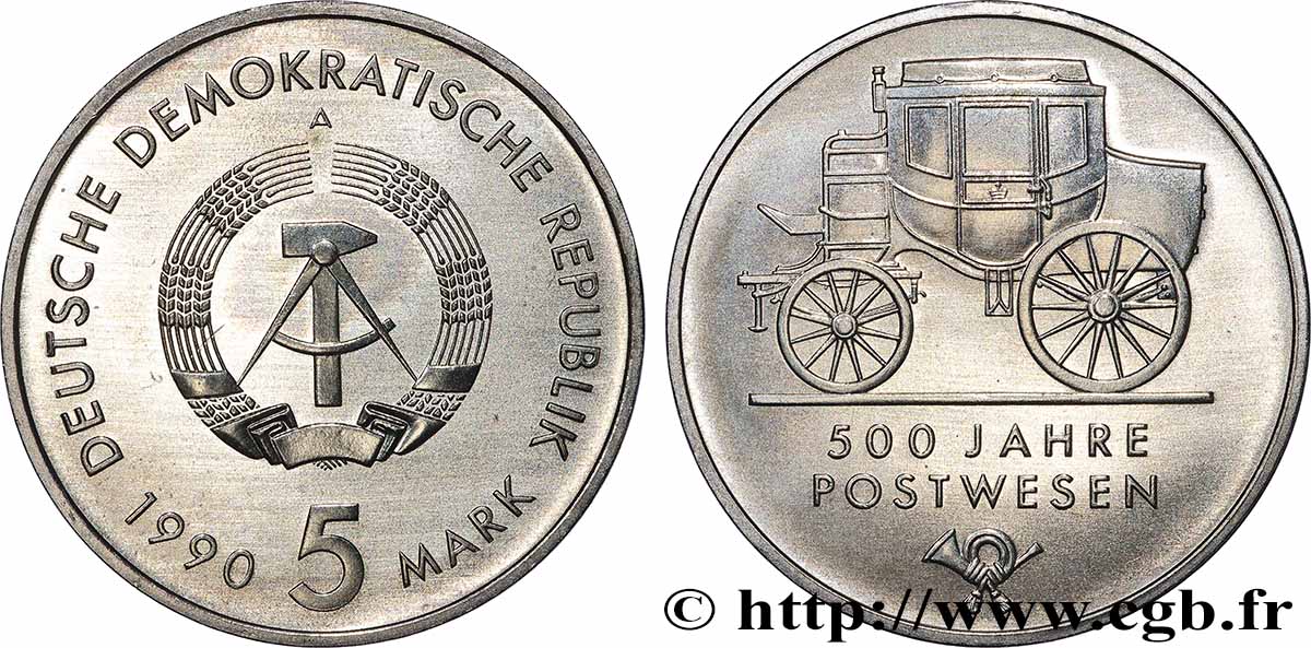 GERMAN DEMOCRATIC REPUBLIC 5 Mark Service Postal 1990 Berlin MS