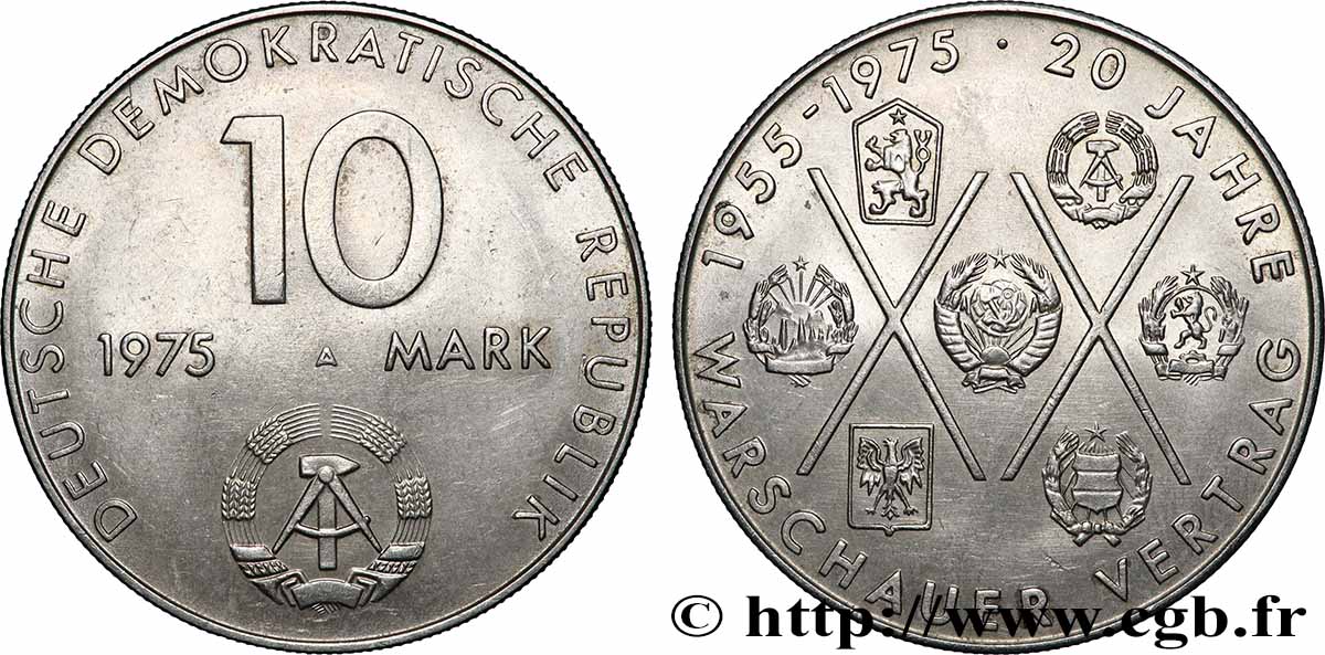 DEUTSCHE DEMOKRATISCHE REPUBLIK 10 Mark Pacte de Varsovie 1975 Berlin VZ