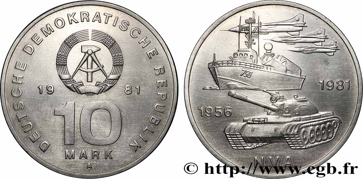 ALLEMAGNE RÉPUBLIQUE DÉMOCRATIQUE 10 Mark Armée nationale 1981 Berlin SUP