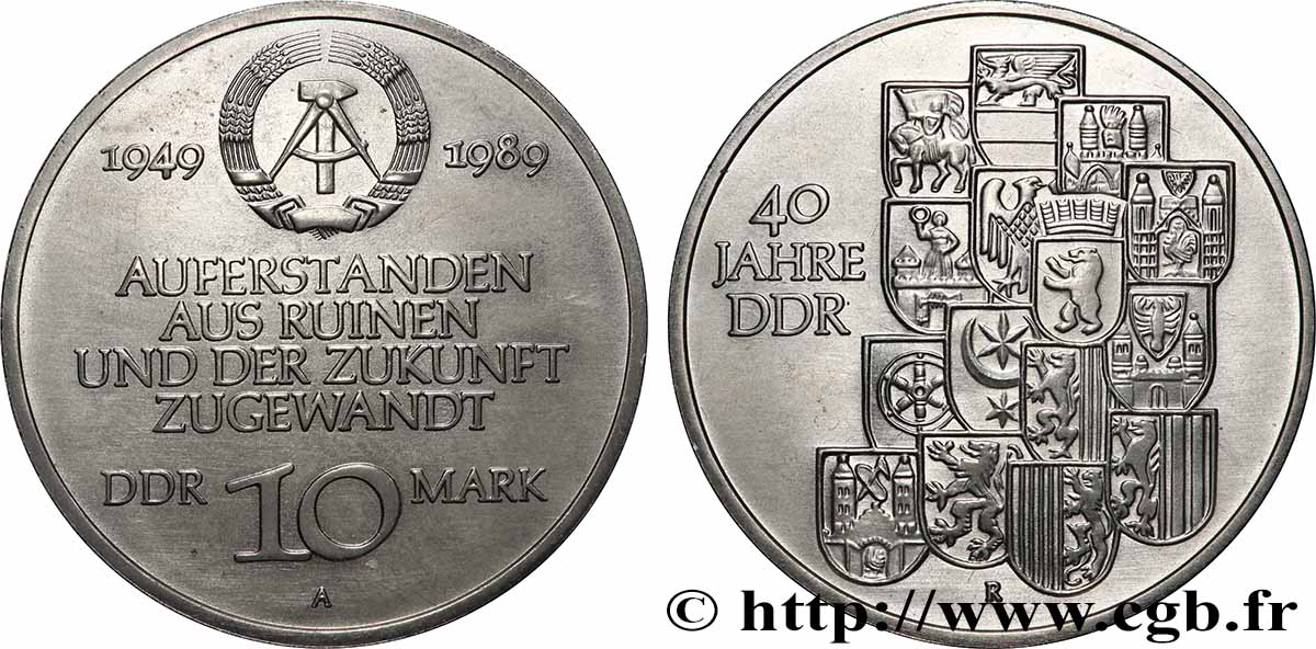 ALLEMAGNE RÉPUBLIQUE DÉMOCRATIQUE 10 Mark Gouvernement 1989 Berlin SUP