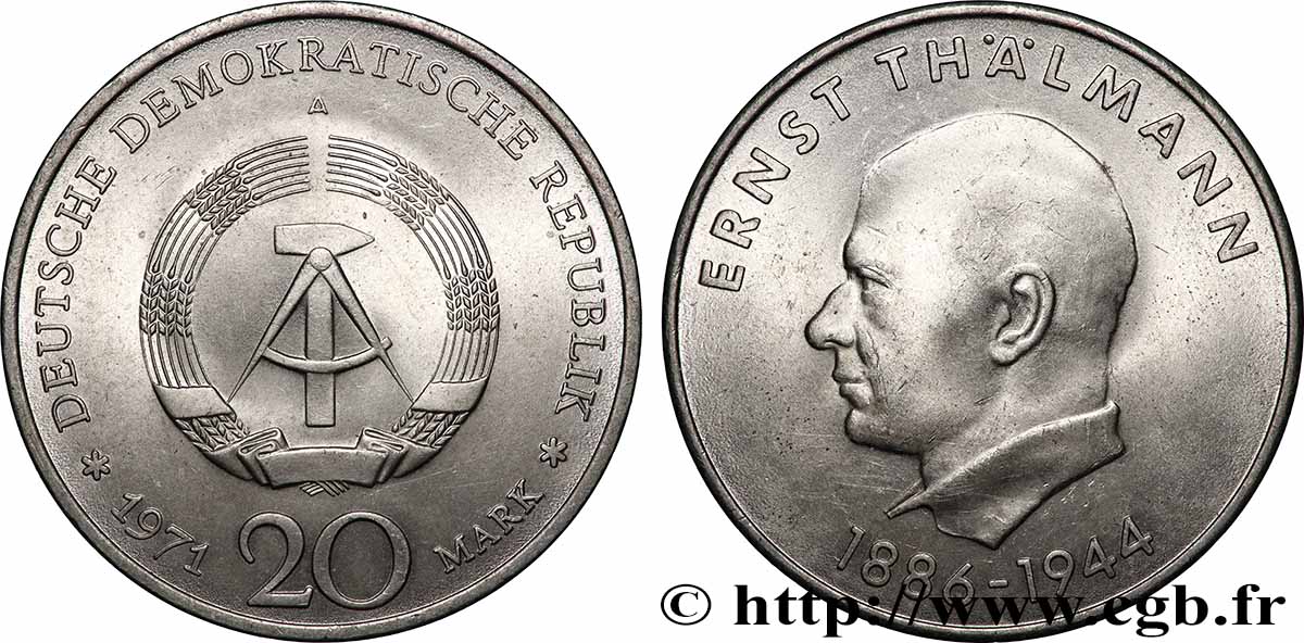 GERMAN DEMOCRATIC REPUBLIC 20 Mark Ernst Thälmann 1971 Berlin AU