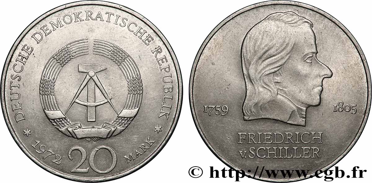 GERMAN DEMOCRATIC REPUBLIC 20 Mark Friedrich von Schiller 1972 Berlin AU
