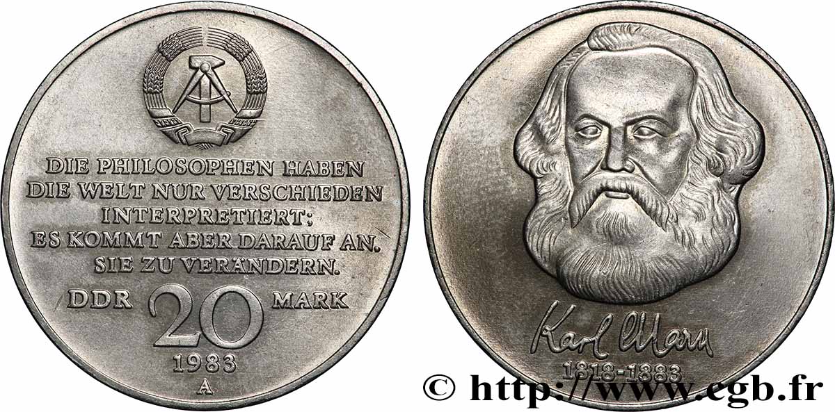 GERMAN DEMOCRATIC REPUBLIC 20 Mark Karl Marx 1983 AU