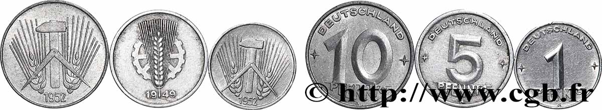 REPúBLICA DEMOCRáTICA ALEMANA Lot 1, 5 et 10 Pfennig n.d. Berlin lote