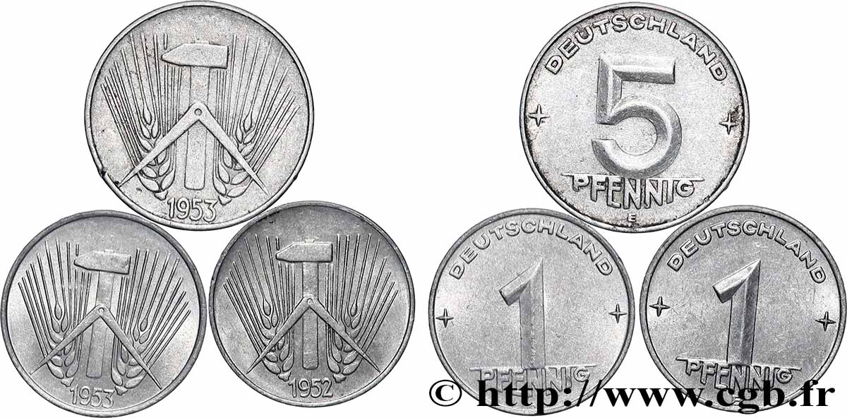 DEUTSCHE DEMOKRATISCHE REPUBLIK Lot 2 x 1 Pfennig et 5 Pfennig n.d. Berlin lot