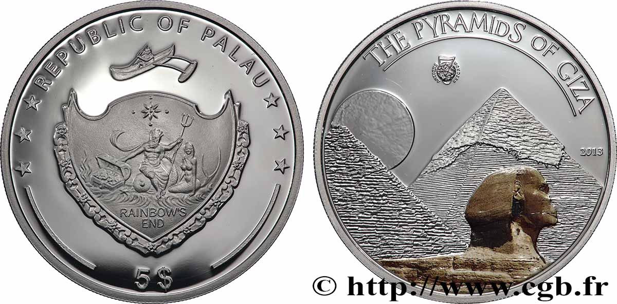 PALAU 5 Dollars Pyramide de Gizeh (les 7 merveilles du Monde) 2013 MS