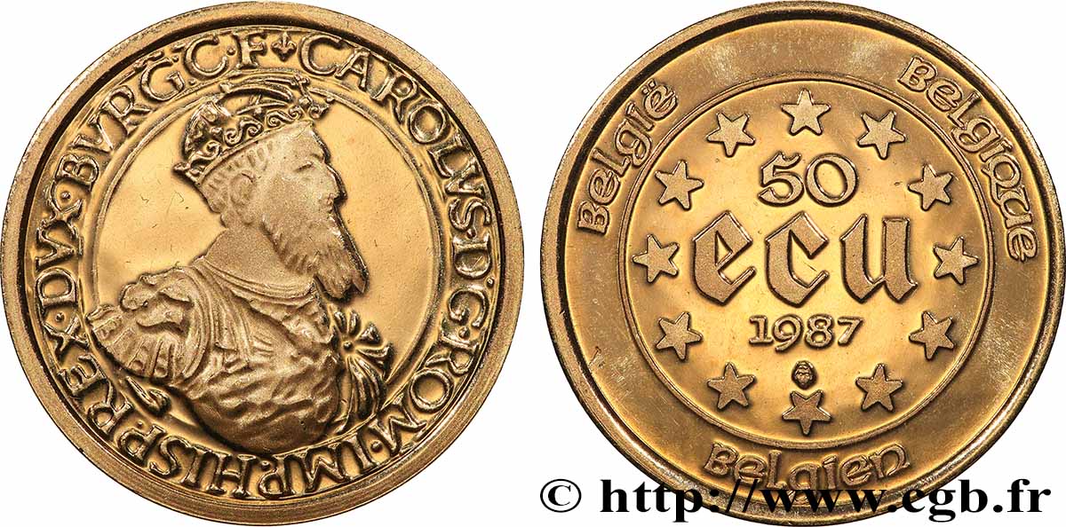 BELGIEN 50 Ecus en or Charles-Quint 1987 Bruxelles fST