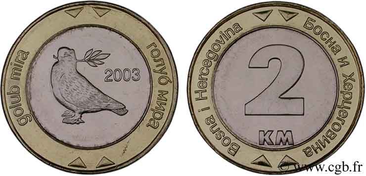 BOSNIA E ERZEGOVINA 2 Konvertible Marka Colombe de la Paix 2003  MS 