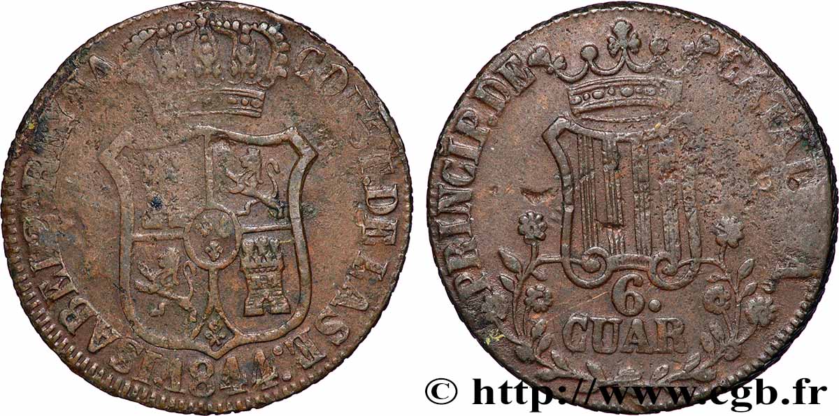 ESPAGNE - CATALOGNE 6 Quartos Isabelle II 1844 Catalogne TB+