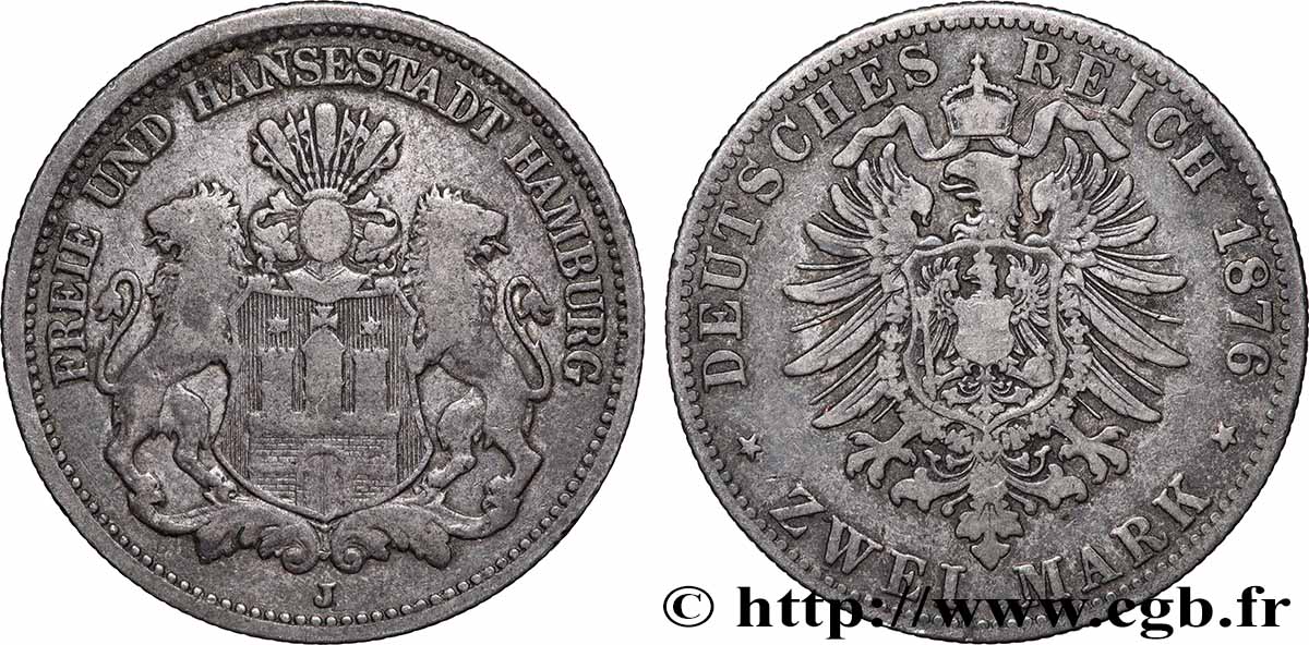 GERMANY - HAMBURG FREE CITY 2 Mark blason de Hambourg 1876 Hambourg VF