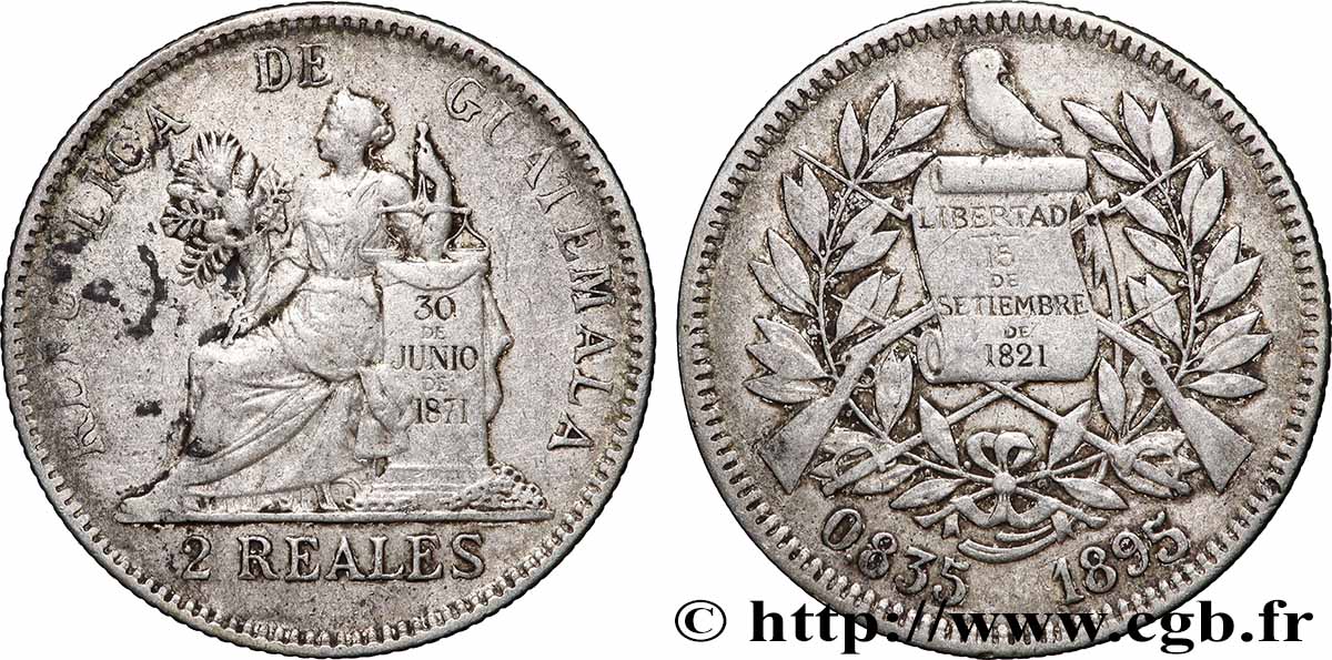 GUATEMALA 2 Reales 1895 Heaton BB