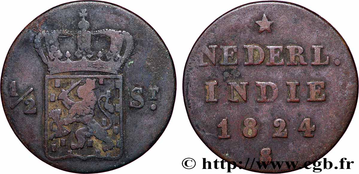 NETHERLANDS INDIES 1/2 Stuiver aux armes d’Utrecht pour Sumatra 1824 Utrecht VF