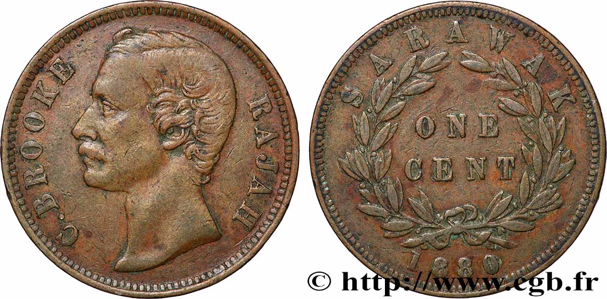 SARAWAK 1 Cent Sarawak Rajah J. Brooke 1880 TTB