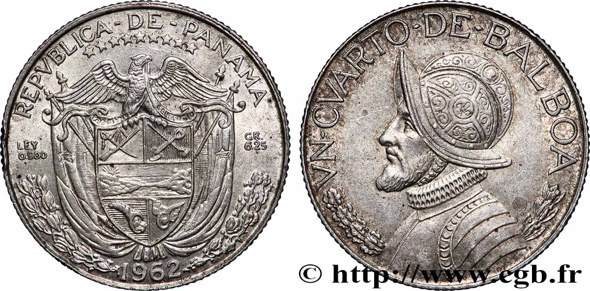 PANAMA 1/4 Balboa Vasco Nunez de Balboa 1962 Londres q.SPL