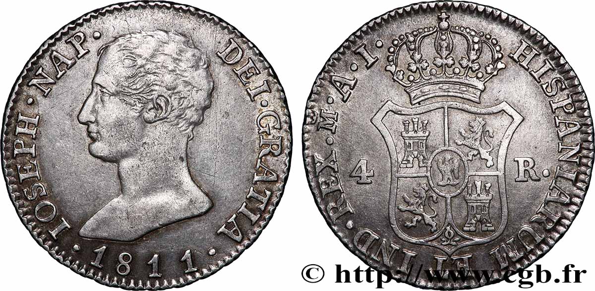 SPANIEN - KÖNIGREICH SPANIEN - JOSEPH NAPOLEON 4 Reales 1811 Madrid fVZ
