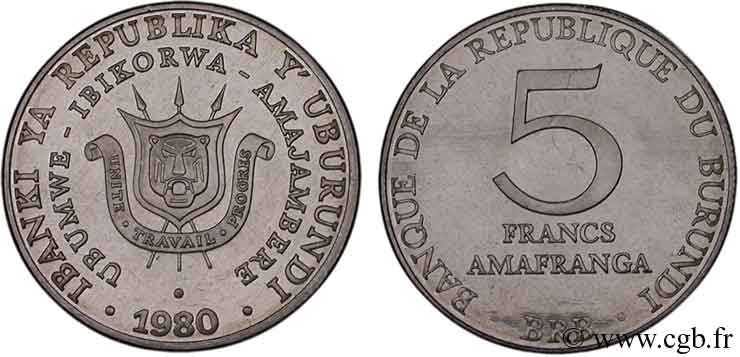 BURUNDI 5 Francs 1980  SC 