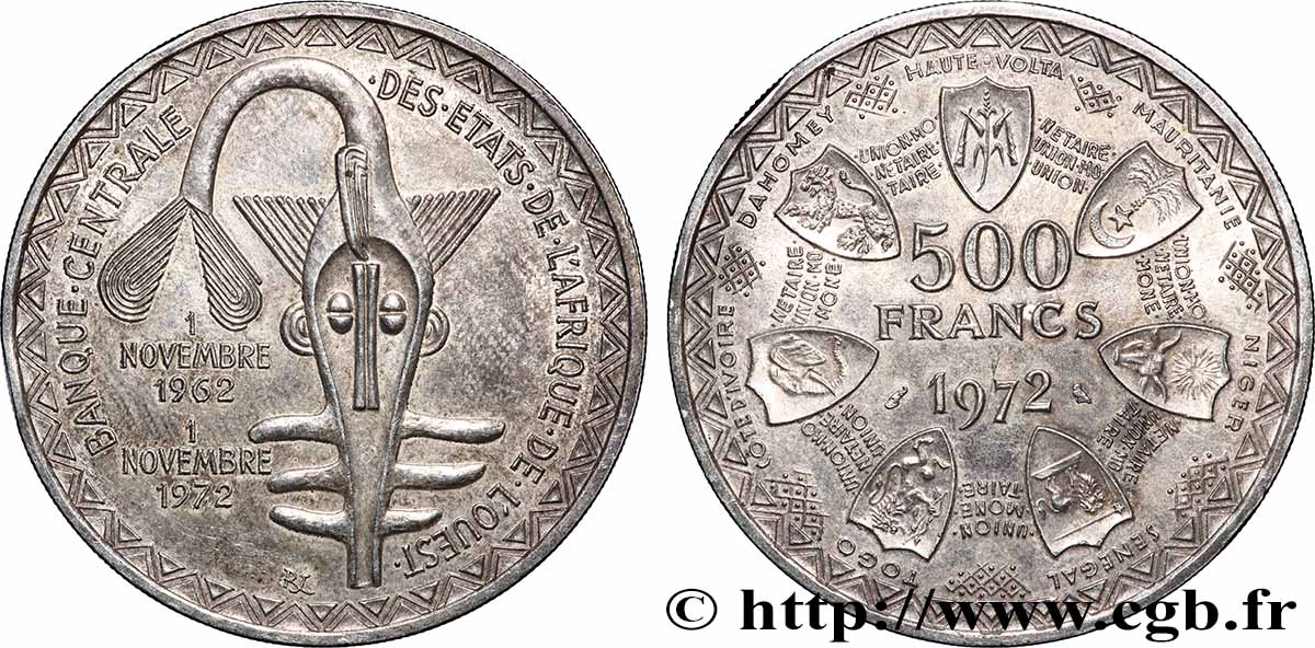 ÉTATS DE L AFRIQUE DE L OUEST (BCEAO) 500 Francs BCEAO 1972 Paris SUP
