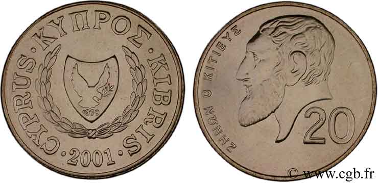CHYPRE 20 Cents buste de Zenon Kitieus 2001  SPL 