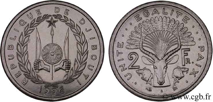 DJIBOUTI 2 Francs 1996 Paris SPL 