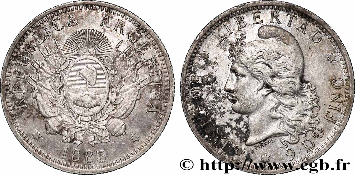 ARGENTINIEN 50 Centavos 1883 SS