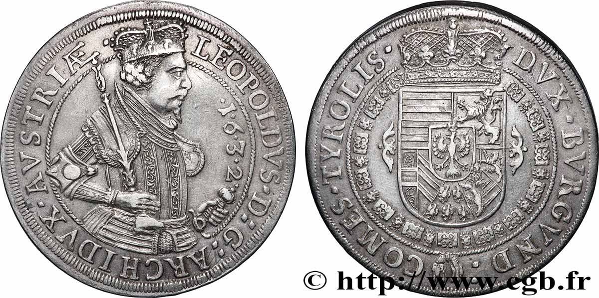 AUTRICHE - COMTÉ DE TYROL - LÉOPOLD V Thaler 1632 Hall TTB+