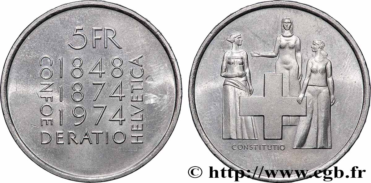 SCHWEIZ 5 Francs centenaire de la révision de la constitution 1974 Berne - B VZ
